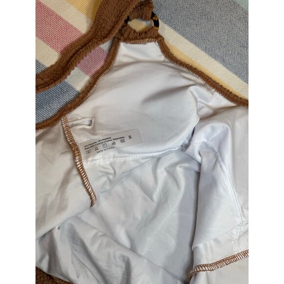 NWOT Brown Smocked One-Piece Swimsuit with Tortoise Ring Detail - Size S - Picture 6 of 6